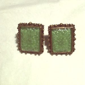 Lia Sophia Earrings - Rectangular Green and Gold