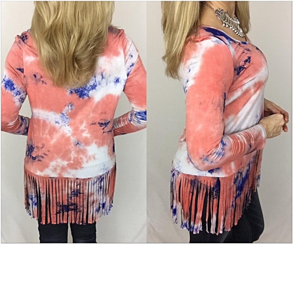 Funky Fringe Tie Dye Tunic LOVE ❤️ Top ML sold - Picture 2 of 4