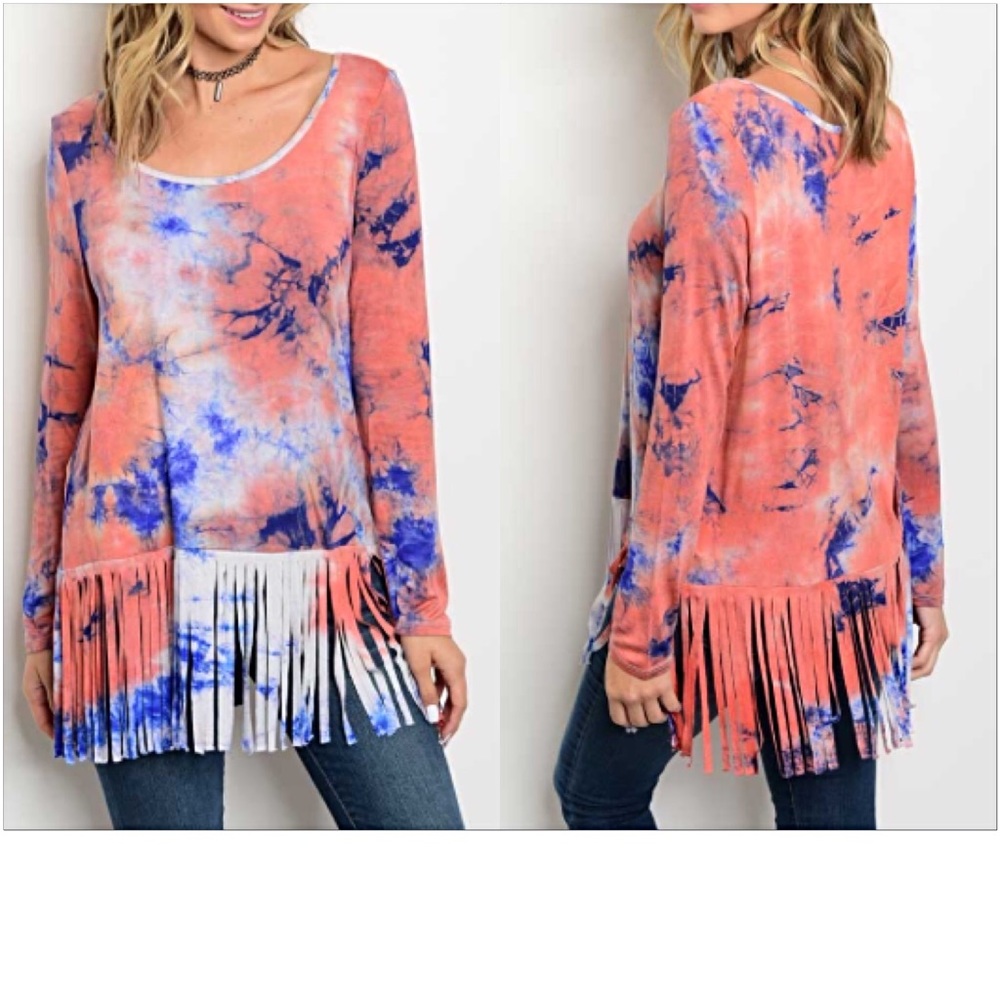 Funky Fringe Tie Dye Tunic LOVE ❤️ Top ML sold - Picture 3 of 4