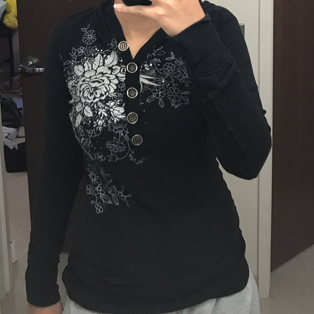 Hooded Sequined Long Sleeve