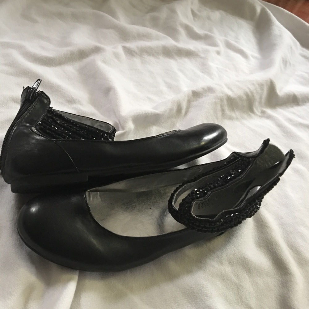 Justice rhinestone flat ankle strap shoes size 8