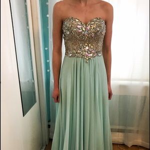 Terani Couture turquoise beaded prom dress