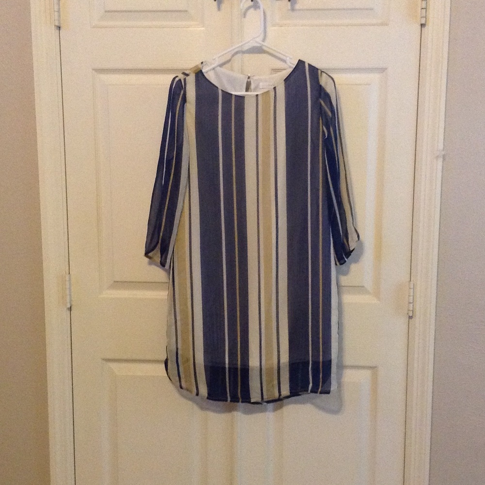 3/4 Sleeve striped sheath midi-dress