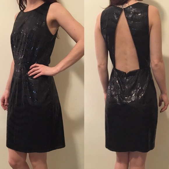 BCBGMaxAzria Dresses & Skirts - BCBGMaxAzria Liquid Black Sequin Open Back Dress