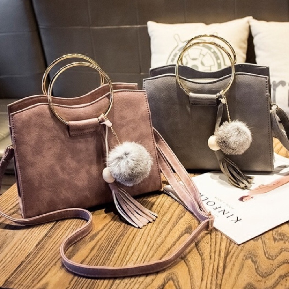 💕New💕 Suede chic pompom handbag 👜✨ - Picture 2 of 3