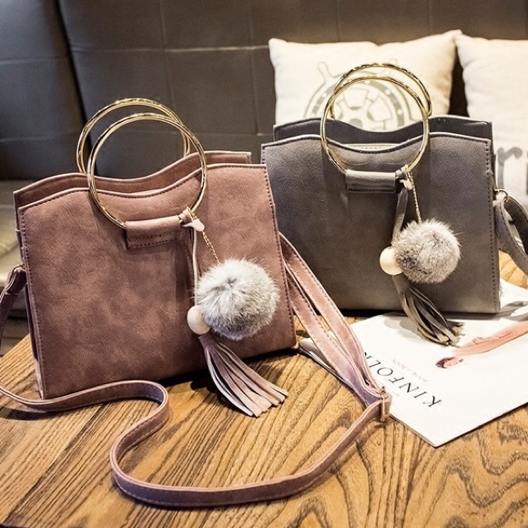 💕New💕 Suede chic pompom handbag 👜✨ - Picture 2 of 3
