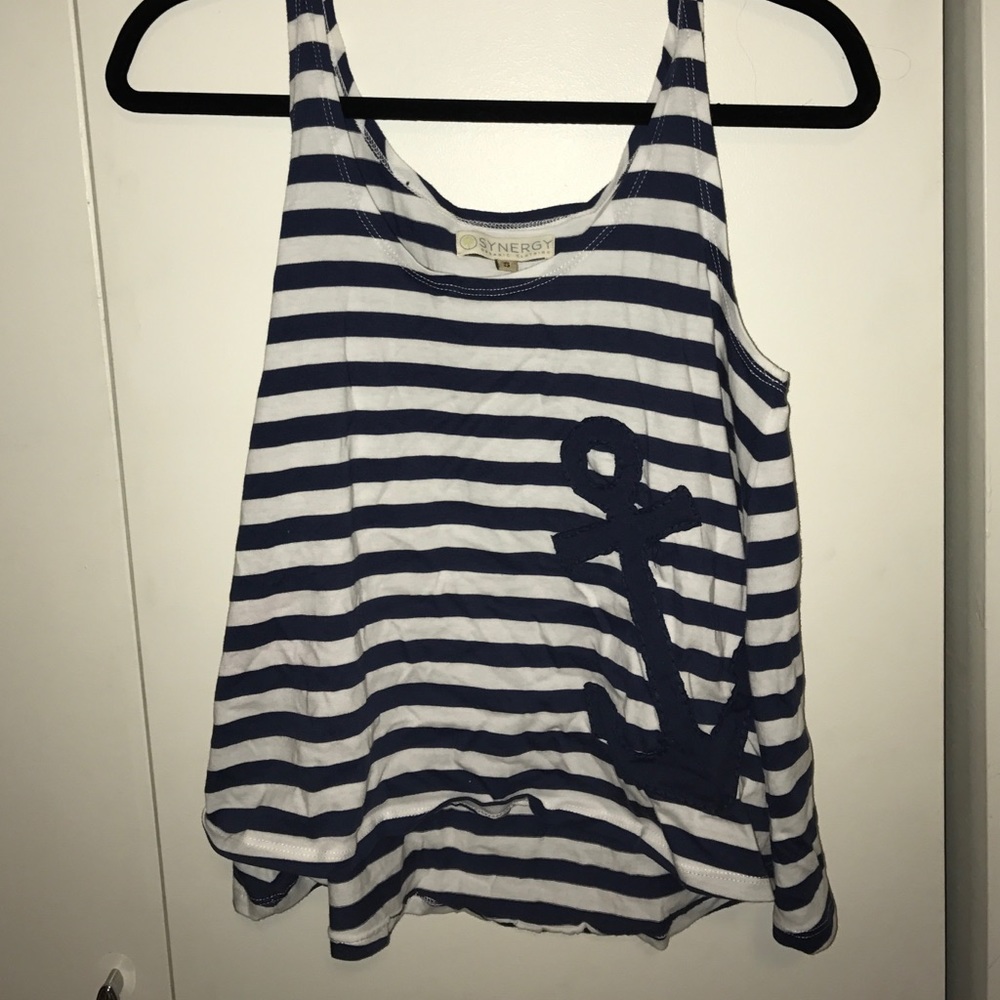 Navy blue and white synergy tank top size s