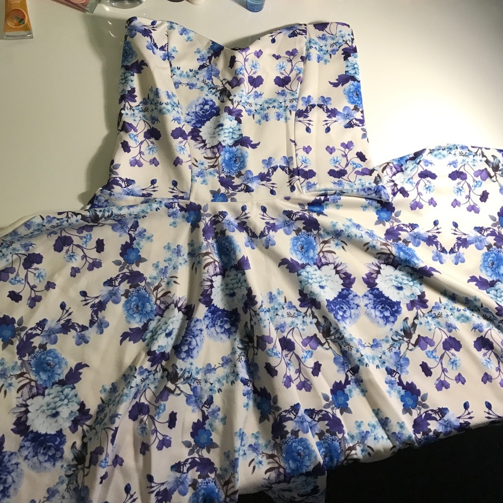 Blue floral skater dress NWT
