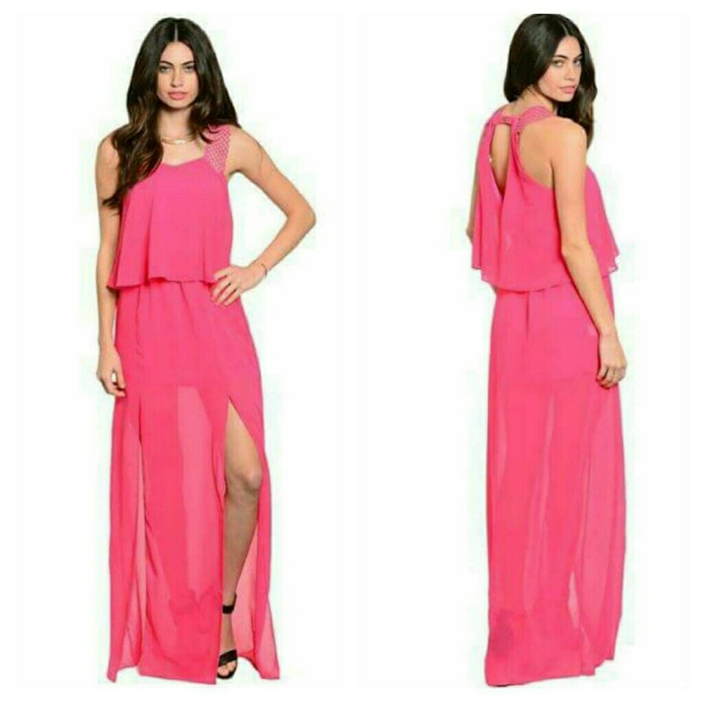 Gorgeous pink chiffon maxi dress