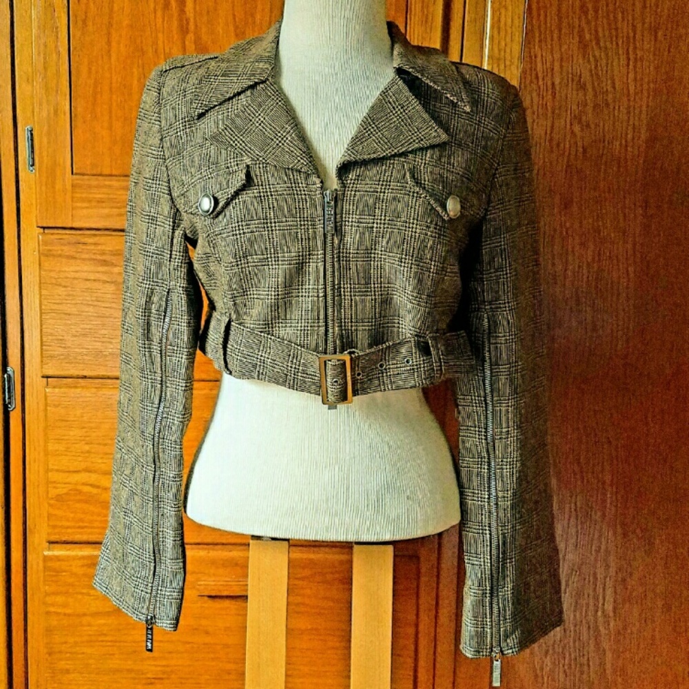 Walter Brown Plaid Cropped Wool Blend Jacket 8