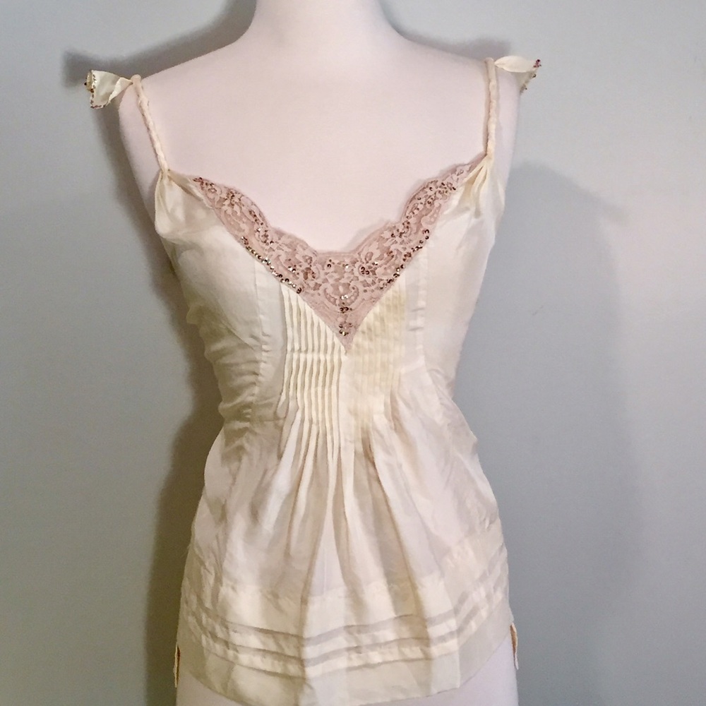 Rebecca Taylor beaded ruffled sleeve silk tie top
