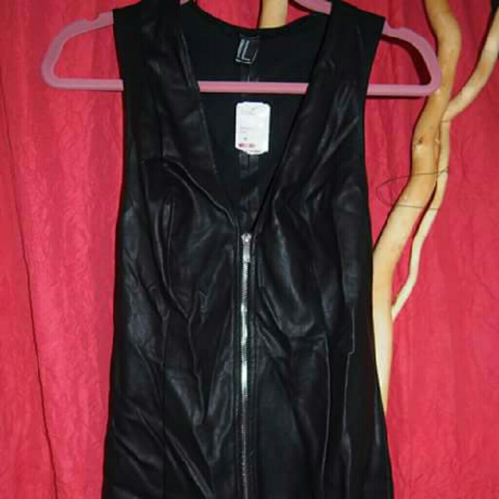 NWT Faux Leather Zipper Front Dress