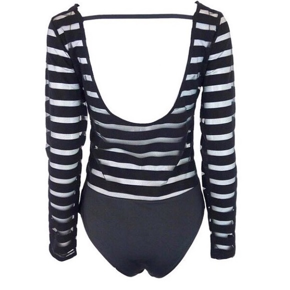 FEW LEFT! Sheer sexy striped bodysuit - Picture 3 of 6