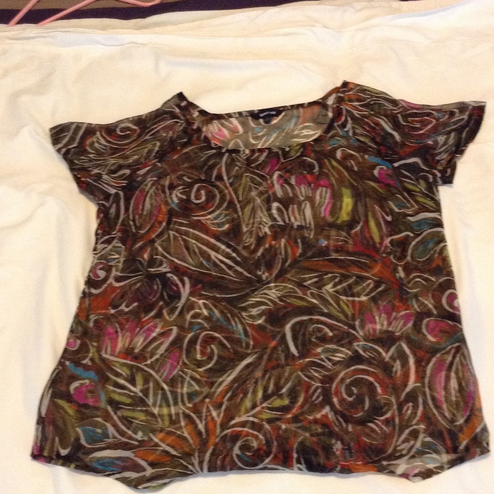 Brown multi-color shear top