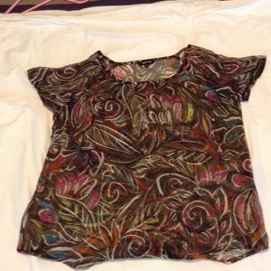Brown multi-color shear top