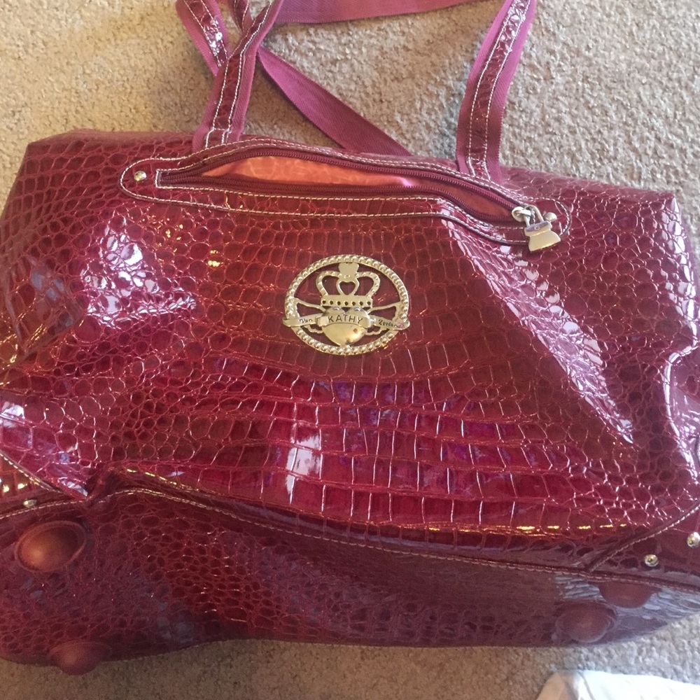 Kathy van Zeeland faux crocodile red travel bag