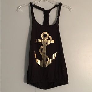 Black tank top with gold anchor