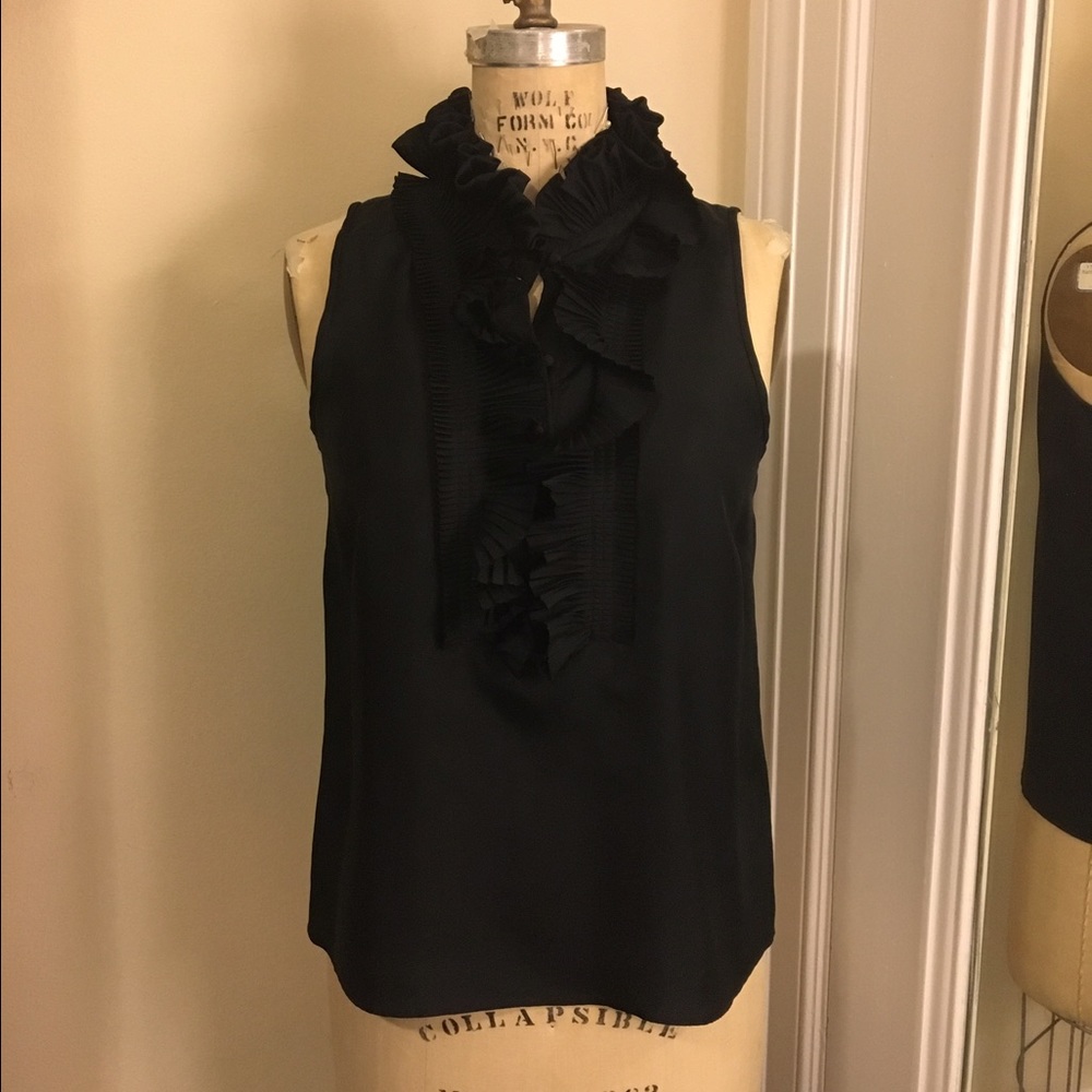 J.Crew Victoria Ruffle Silk Top in Black P8