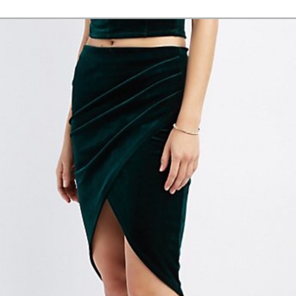 Emerald green velvet wrap skirt