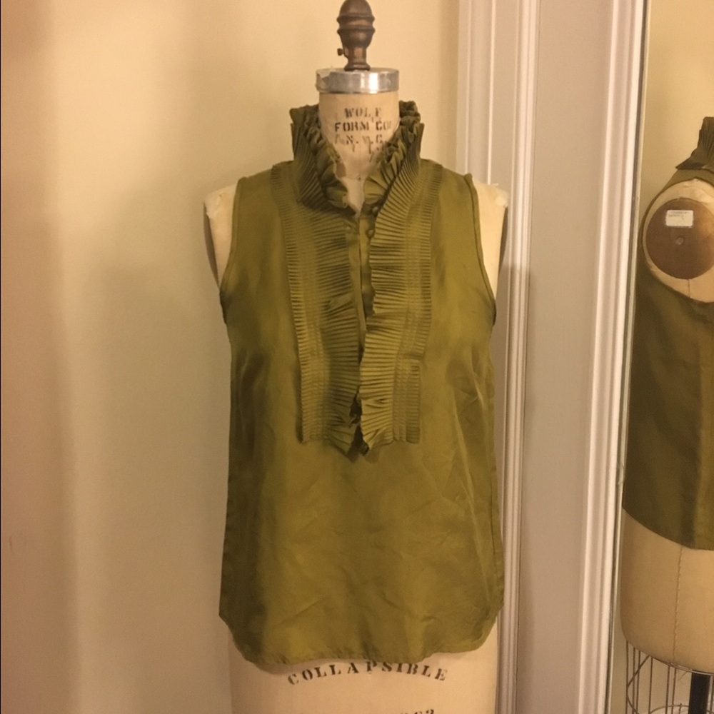J. Crew Victoria Ruffle Silk Top Golden Olive 8P