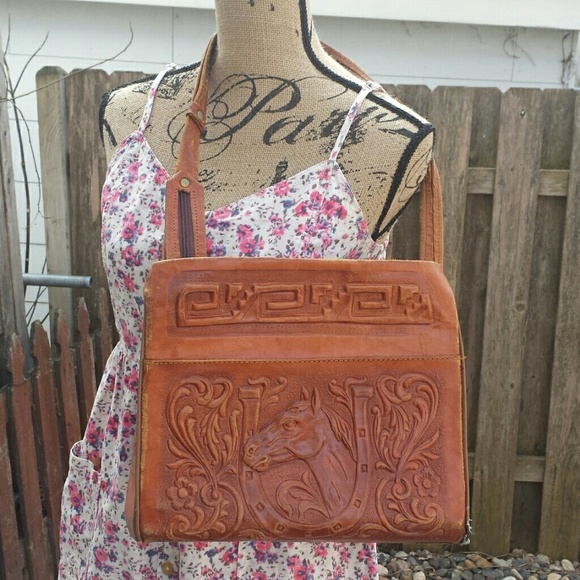 Handbags - vintage tooled leather purse