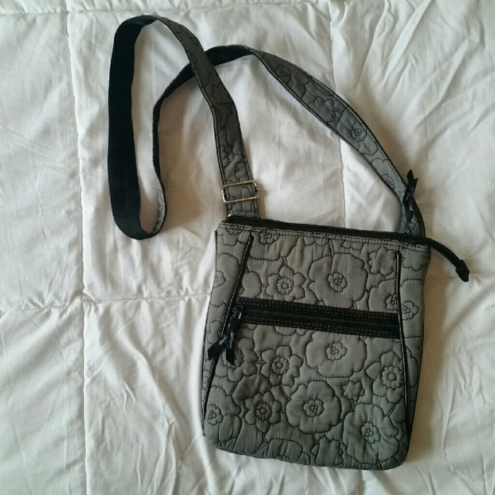 Thirty-One Grey and Black Floral Crossbody