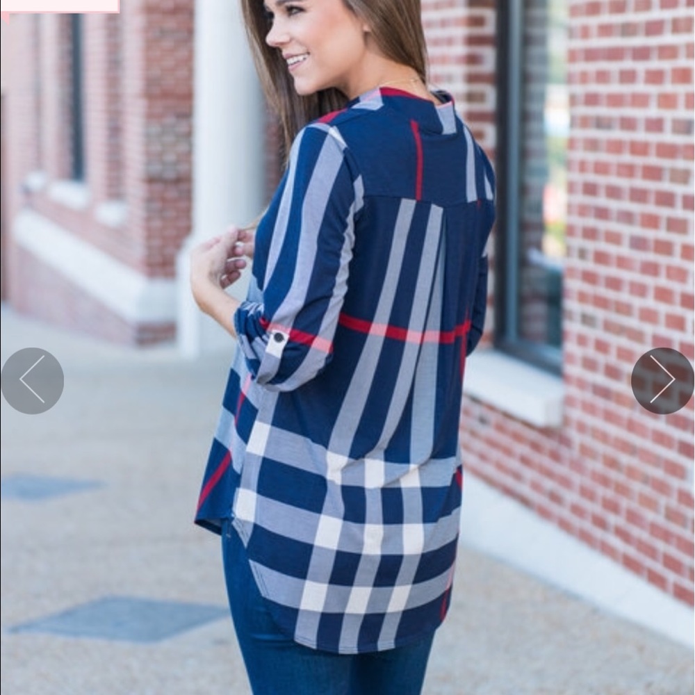Navy plaid top. Worn twice.