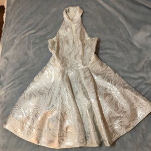 Bebe white and silver cocktail dress