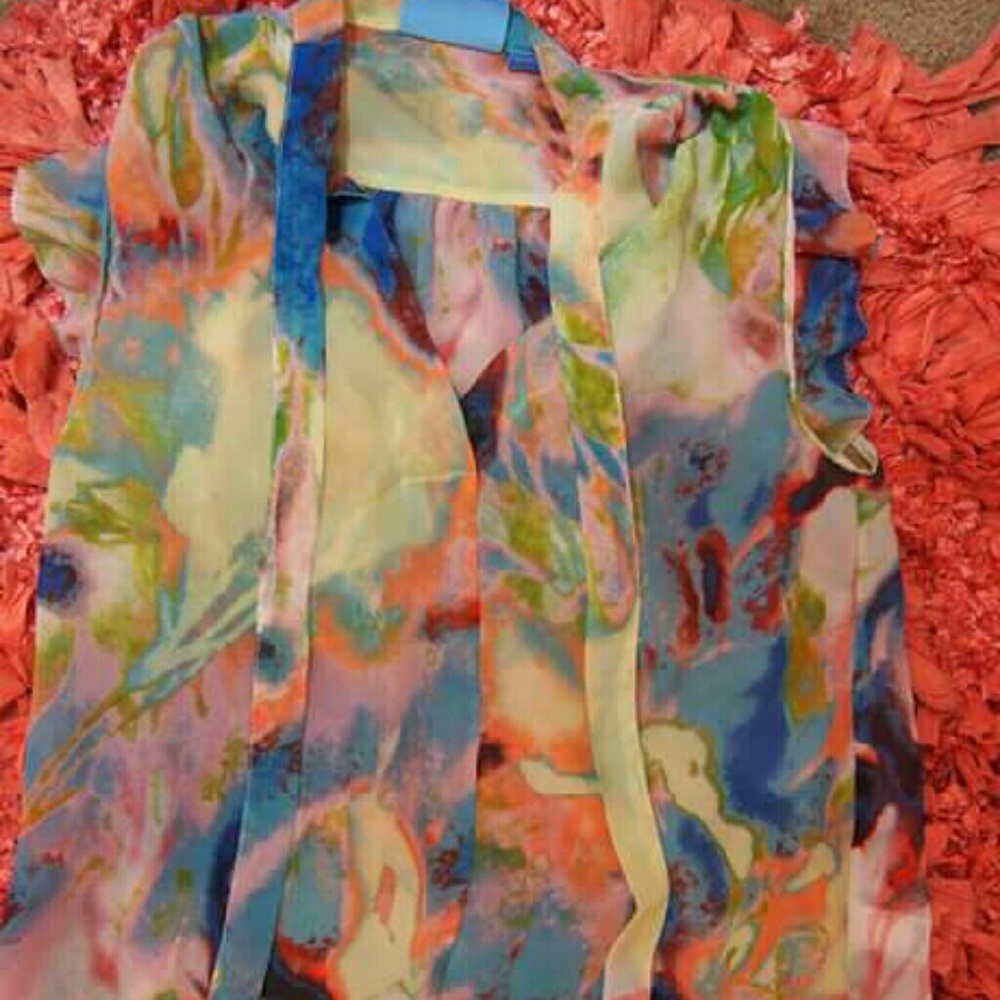 Vera Wang Watercolor Sheer Print Top