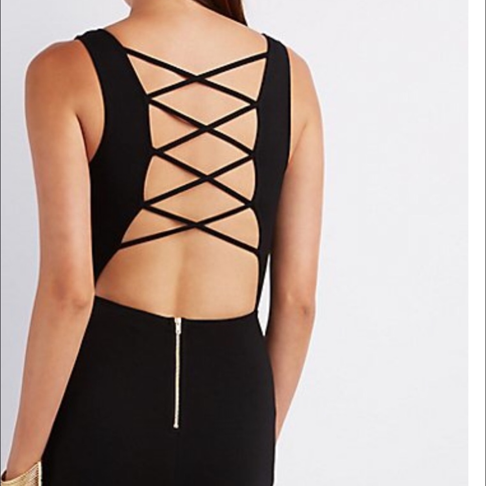 Black strappy back dress