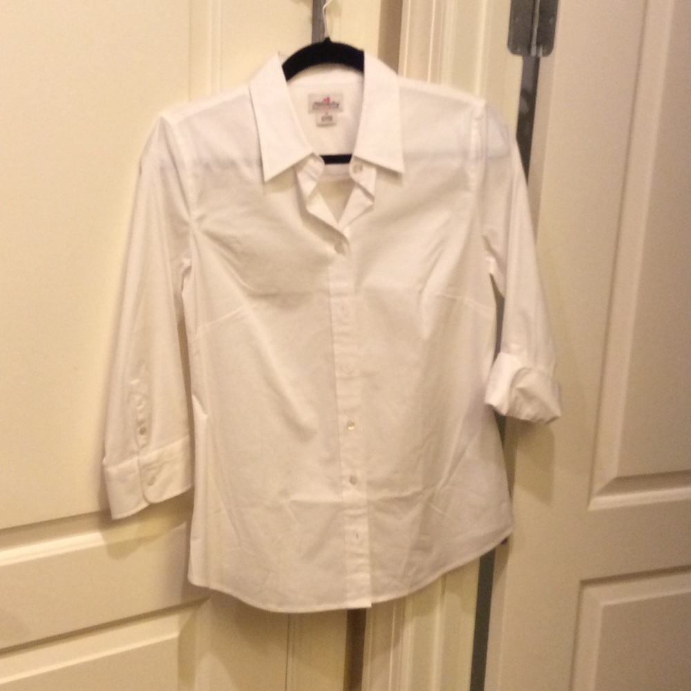 3/4 white J. Crew button down shirt