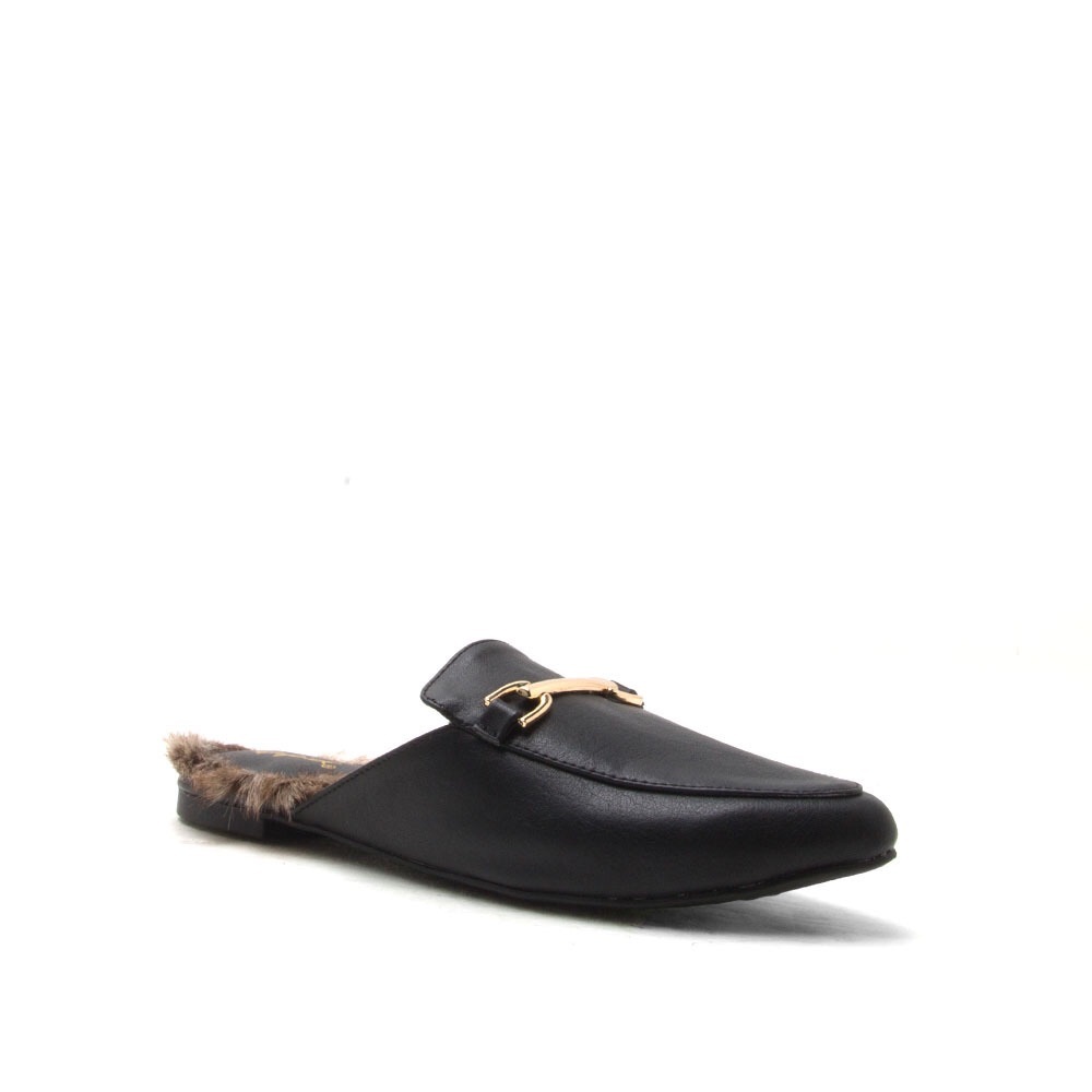 Designer inspired loafer mules with fur