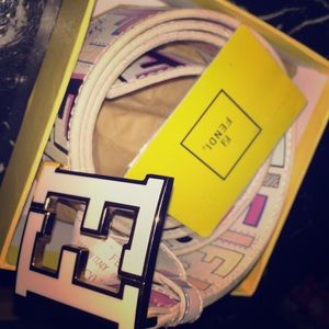 Fendi Zucatta White Multi-Colored Men's Belt.