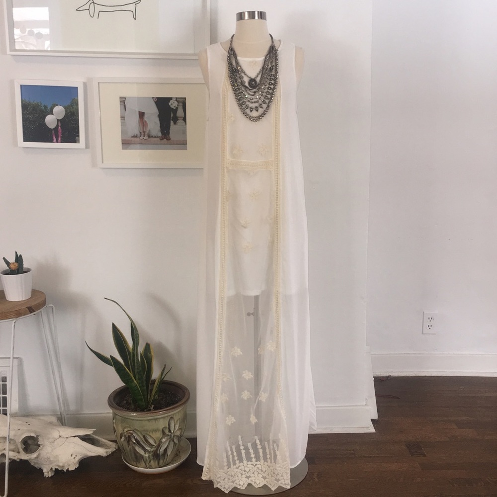 White lace semi sheer boho maxi dress