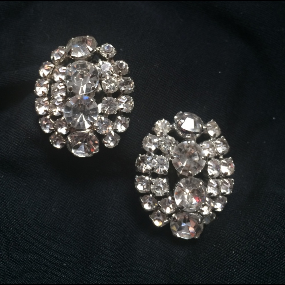 LARGE vintage rhinestone clip earrings