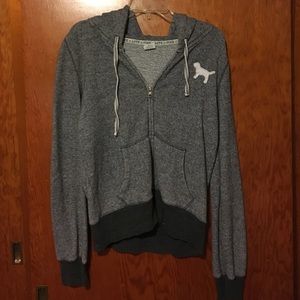 Grey zip up hooded sweatshirt