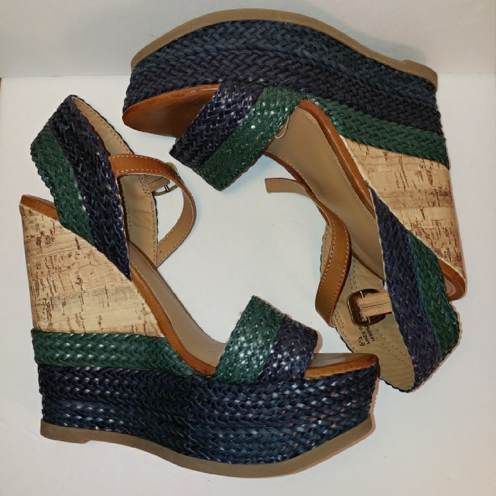 Mossimo Blue and Green Wedge Sandals