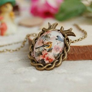 Flower and Bird Glass Necklace!
