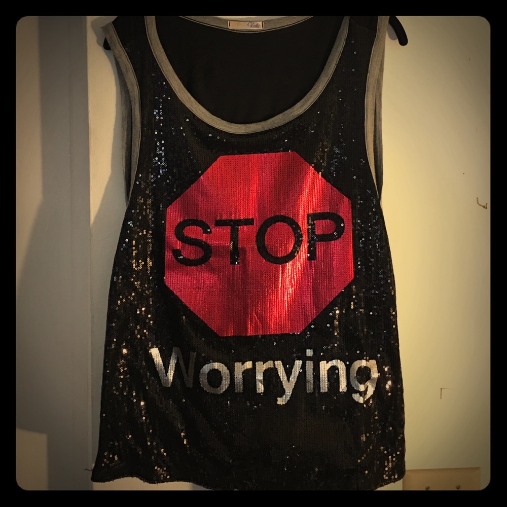 📌STOP WORRYING! 💊 sequined tank top.