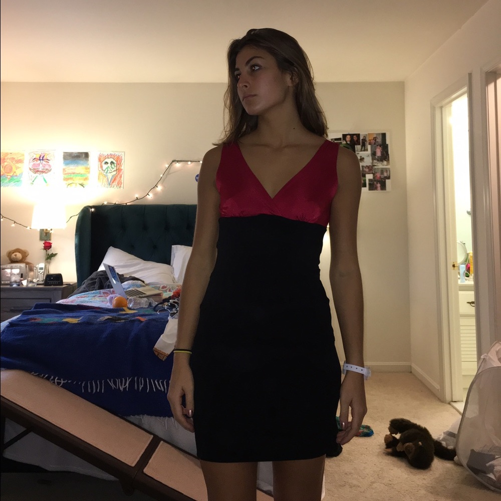 Red and black V-Neck dress