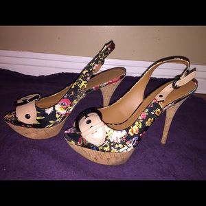 Floral peep toe slingback heels
