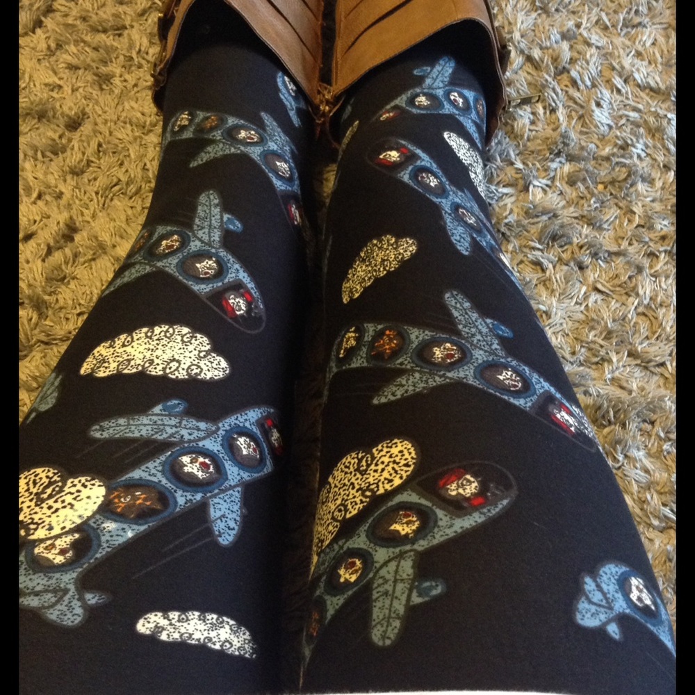 LuLaRoe OS leggings airplanes and clouds