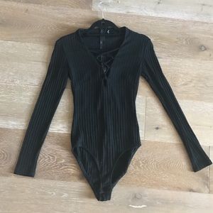 Black lace up bodysuit