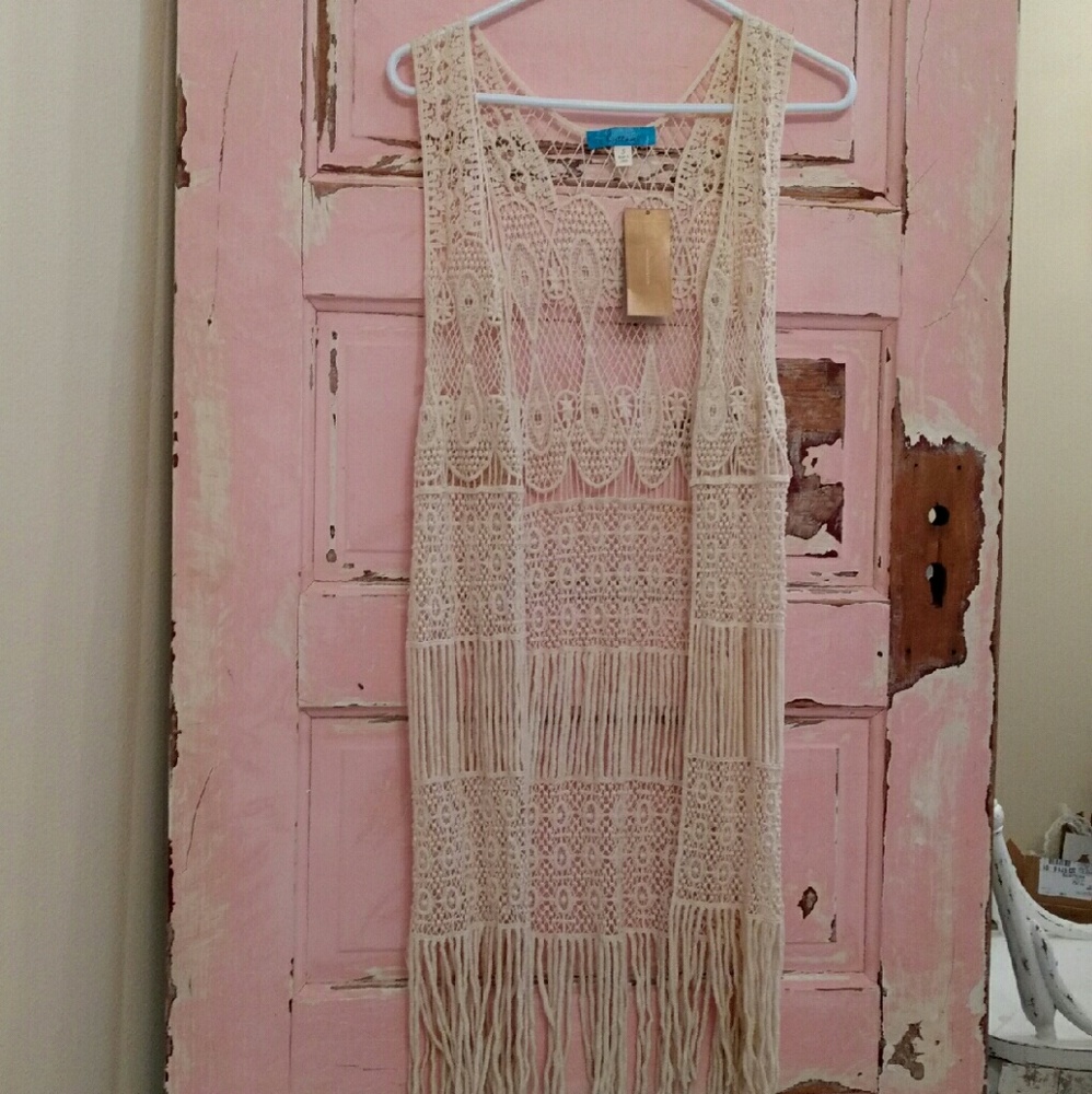 Francesca's Buttons Boho Crocheted Long Vest S