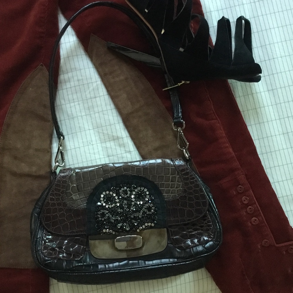 SALE PRADA croc leather real silver crystal bag