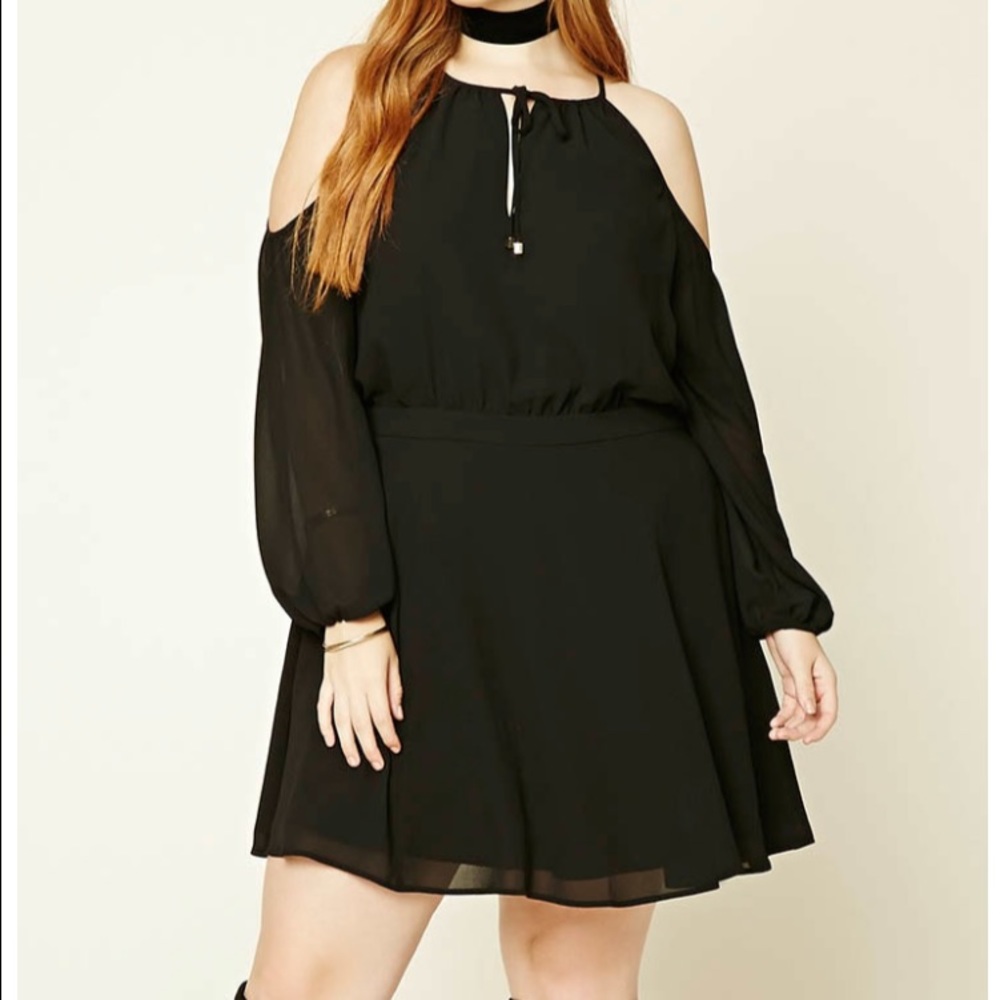 Open-shoulder black dress