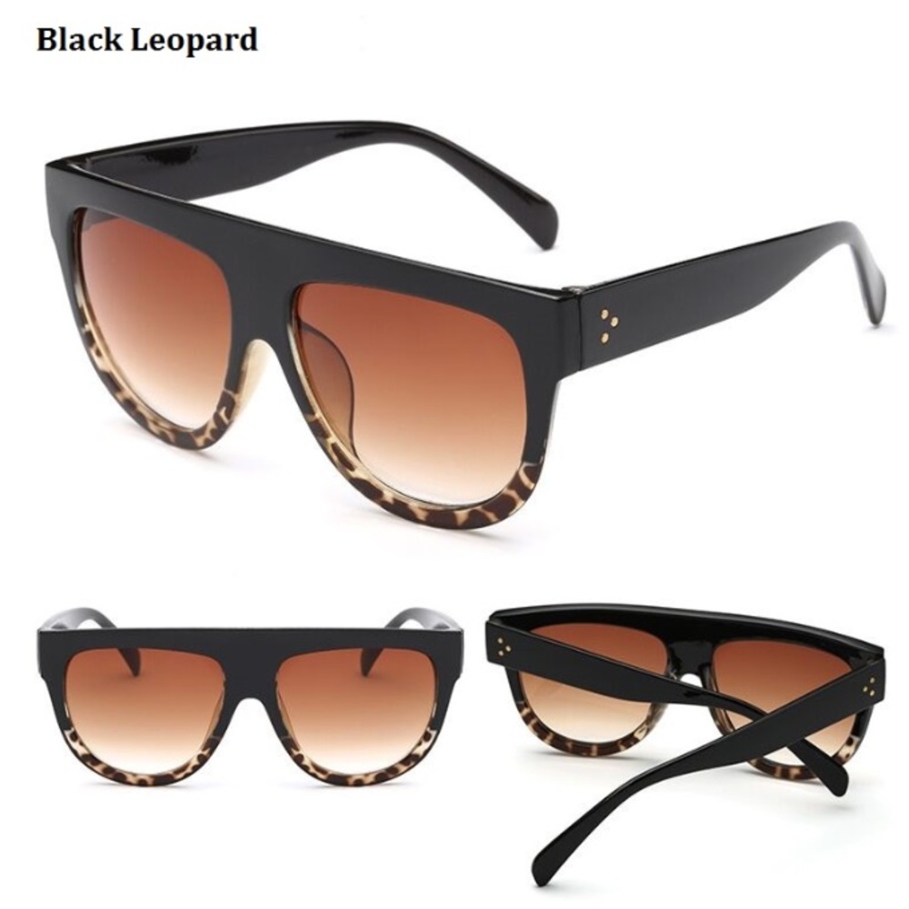Beth Black & Leopard Flat Top Sunnies Sunglasses - Picture 3 of 6