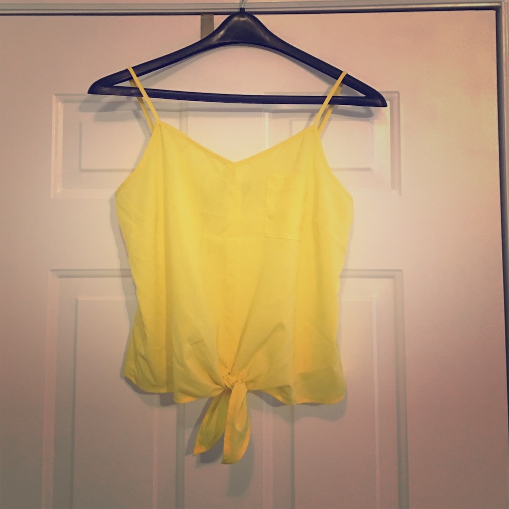 Yellow tie front crop top