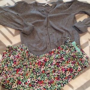 Gray sweater & Floarl joggers, super comfy & cute