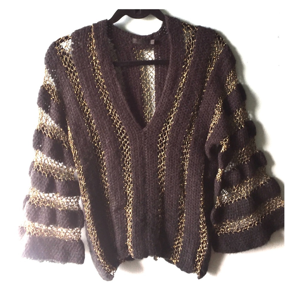 Indah gold and black caged sweater